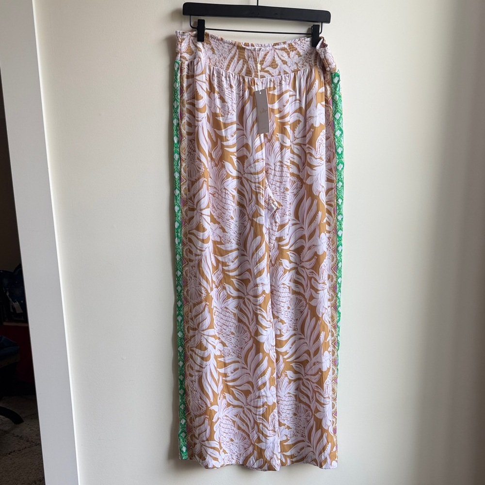 Lilly Pulitzer Lavender and Mustard Floral Wide-Leg Pants and scarf top set - Picture 5 of 7